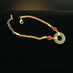 THIA SILVER GREEN JADE BRACELET (925 Gold Vermeil)